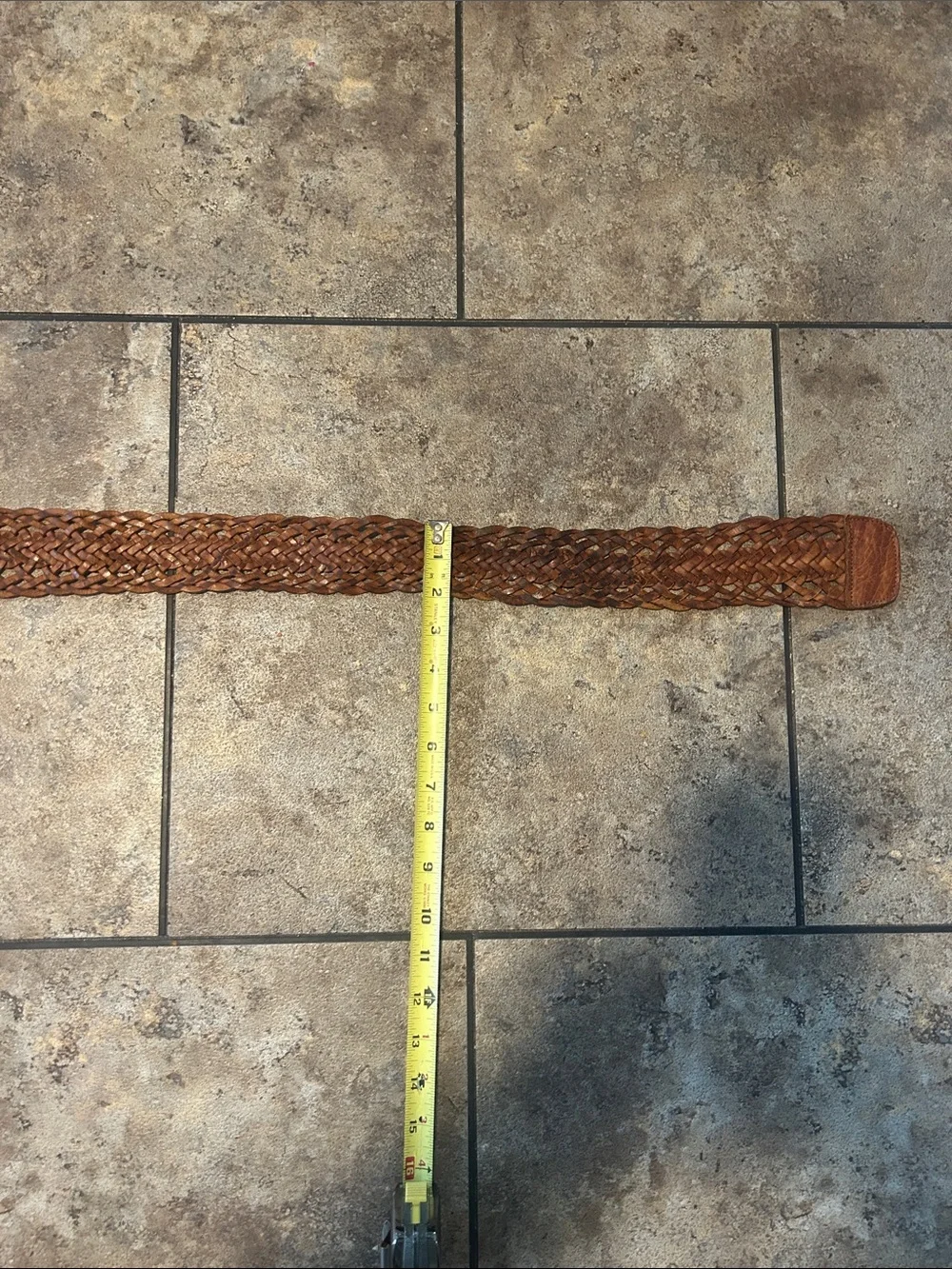Braided Leather Waist Belt with Antique Brass Hammered Buckle - Brown